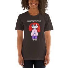 Load image into Gallery viewer, Women's T-shirts Short Sleeve Jersey T-Shirt. Where's the WIFI. (white lettering) ©
