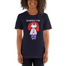 Load image into Gallery viewer, Women's T-shirts Short Sleeve Jersey T-Shirt. Where's the WIFI. (white lettering) ©