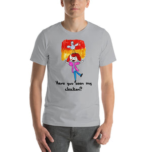 Men's T-shirts Short Sleeve Jersey T-Shirt. Have you seen my chicken? (black lettering) ©