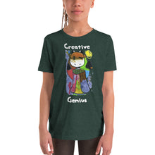 Load image into Gallery viewer, Youth T-shirt Bella + Canvas Short Sleeve Tee with Tear Away Label. Creative Genius. (white lettering) ©