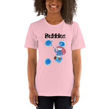 Load image into Gallery viewer, Women's T-shirts Short Sleeve Jersey T-Shirt. Bubbles. (black lettering) ©