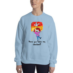 Women's Gildan Sweatshirt Unisex Heavy Blend Crew-neck Sweatshirt. Have you seen my chicken? (black lettering) ©