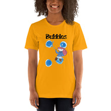 Load image into Gallery viewer, Women's T-shirts Short Sleeve Jersey T-Shirt. Bubbles. (black lettering) ©