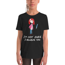 Load image into Gallery viewer, Youth T-shirt Bella + Canvas Short Sleeve Tee with Tear Away Label. I'm not sure I believe you. (white lettering) ©