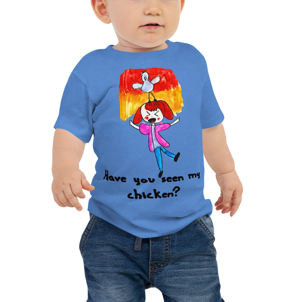 Baby T-shirt Bella + Canvas Baby Jersey Short Sleeve Tee with Tear Away Label. Have you seen my chicken? (black lettering) ©