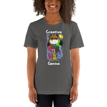 Load image into Gallery viewer, Women's T-shirts Short Sleeve Jersey T-Shirt. Creative Genius. (white lettering) ©