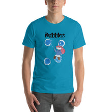 Load image into Gallery viewer, Men&#39;s T-shirts Short Sleeve Jersey T-Shirt. Bubbles. (black lettering) ©