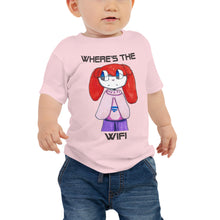 Load image into Gallery viewer, Baby T-shirt Bella + Canvas Baby Jersey Short Sleeve Tee with Tear Away Label. Where&#39;s the WIFI. (black lettering) ©