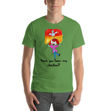 Load image into Gallery viewer, Men&#39;s T-shirts Short Sleeve Jersey T-Shirt. Have you seen my chicken? (black lettering) ©