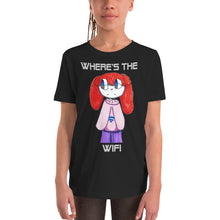 Load image into Gallery viewer, Youth T-shirt Bella + Canvas Short Sleeve Tee with Tear Away Label. Where's the WIFI. (white lettering) ©