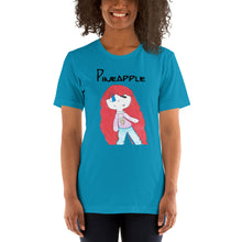 Load image into Gallery viewer, Women's T-shirts Short Sleeve Jersey T-Shirt. Pineapple. (black lettering) ©