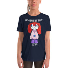 Load image into Gallery viewer, Youth T-shirt Bella + Canvas Short Sleeve Tee with Tear Away Label. Where's the WIFI. (white lettering) ©