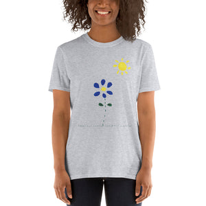 Women's Gildan T-shirts Unisex Softstyle T-Shirt with Tear Away Label. Sun, flower. ©