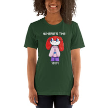 Load image into Gallery viewer, Women's T-shirts Short Sleeve Jersey T-Shirt. Where's the WIFI. (white lettering) ©