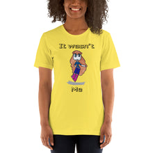 Load image into Gallery viewer, Women's T-shirts Short Sleeve Jersey T-Shirt. It wasn't me. (black lettering) ©