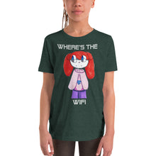 Load image into Gallery viewer, Youth T-shirt Bella + Canvas Short Sleeve Tee with Tear Away Label. Where's the WIFI. (white lettering) ©
