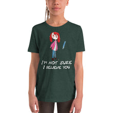 Load image into Gallery viewer, Youth T-shirt Bella + Canvas Short Sleeve Tee with Tear Away Label. I'm not sure I believe you. (white lettering) ©