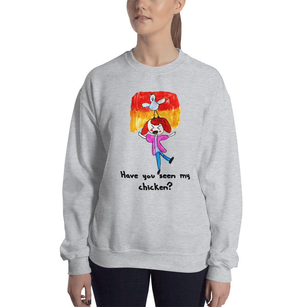 Women's Gildan Sweatshirt Unisex Heavy Blend Crew-neck Sweatshirt. Have you seen my chicken? (black lettering) ©