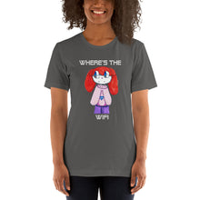 Load image into Gallery viewer, Women's T-shirts Short Sleeve Jersey T-Shirt. Where's the WIFI. (white lettering) ©