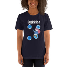 Load image into Gallery viewer, Women's T-shirts Short Sleeve Jersey T-Shirt. Bubbles. (white lettering) ©
