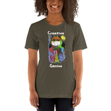 Load image into Gallery viewer, Women's T-shirts Short Sleeve Jersey T-Shirt. Creative Genius. (white lettering) ©
