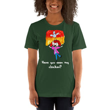Load image into Gallery viewer, Women's T-shirts Short Sleeve Jersey T-Shirt. Have you seen my chicken? (white lettering) ©