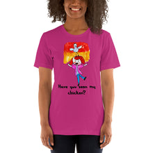 Load image into Gallery viewer, Women's T-shirts Short Sleeve Jersey T-Shirt. Have you seen my chicken? (black lettering) ©