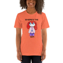 Load image into Gallery viewer, Women's T-shirts Short Sleeve Jersey T-Shirt. Where's the WIFI. (black lettering) ©