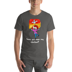 Men's T-shirts Short Sleeve Jersey T-Shirt. Have you seen my chicken? (white lettering) ©