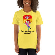 Load image into Gallery viewer, Women's T-shirts Short Sleeve Jersey T-Shirt. Have you seen my chicken? (black lettering) ©