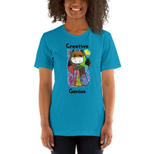 Load image into Gallery viewer, Women's T-shirts Short Sleeve Jersey T-Shirt. Creative Genius. (black lettering) ©