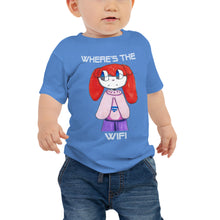 Load image into Gallery viewer, Baby T-shirt Bella + Canvas Baby Jersey Short Sleeve Tee with Tear Away Label. Where&#39;s the WIFI. (white lettering) ©