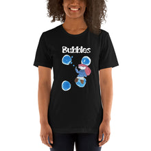 Load image into Gallery viewer, Women's T-shirts Short Sleeve Jersey T-Shirt. Bubbles. (white lettering) ©