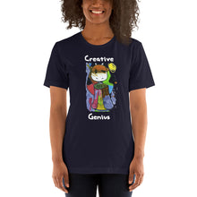 Load image into Gallery viewer, Women's T-shirts Short Sleeve Jersey T-Shirt. Creative Genius. (white lettering) ©