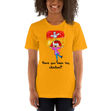 Load image into Gallery viewer, Women's T-shirts Short Sleeve Jersey T-Shirt. Have you seen my chicken? (black lettering) ©