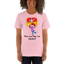 Load image into Gallery viewer, Women's T-shirts Short Sleeve Jersey T-Shirt. Have you seen my chicken? (black lettering) ©