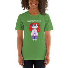 Load image into Gallery viewer, Women's T-shirts Short Sleeve Jersey T-Shirt. Where's the WIFI. (white lettering) ©