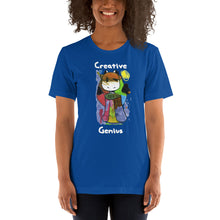 Load image into Gallery viewer, Women's T-shirts Short Sleeve Jersey T-Shirt. Creative Genius. (white lettering) ©