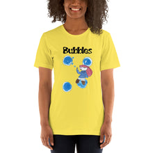 Load image into Gallery viewer, Women's T-shirts Short Sleeve Jersey T-Shirt. Bubbles. (black lettering) ©