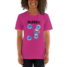 Load image into Gallery viewer, Women's T-shirts Short Sleeve Jersey T-Shirt. Bubbles. (black lettering) ©