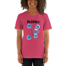 Load image into Gallery viewer, Women's T-shirts Short Sleeve Jersey T-Shirt. Bubbles. (black lettering) ©