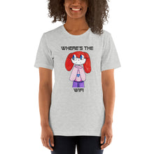 Load image into Gallery viewer, Women's T-shirts Short Sleeve Jersey T-Shirt. Where's the WIFI. (black lettering) ©