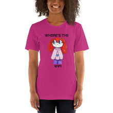 Load image into Gallery viewer, Women's T-shirts Short Sleeve Jersey T-Shirt. Where's the WIFI. (black lettering) ©