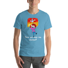 Load image into Gallery viewer, Men&#39;s T-shirts Short Sleeve Jersey T-Shirt. Have you seen my chicken? (white lettering) ©